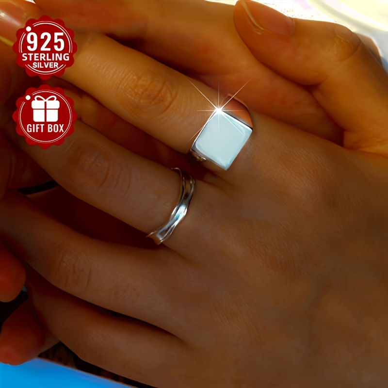 925 Silver Geometric Square Adjustable Hand Ring for Daily Wear